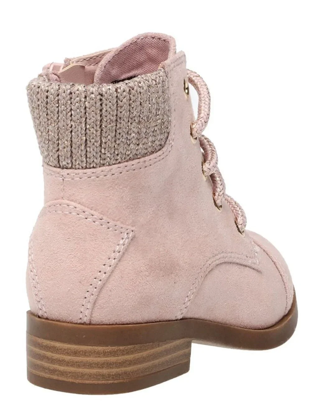 Wonder Nation Girls Size 3 Booties Lace-Up Pink Knitted Cuff Gold Accents